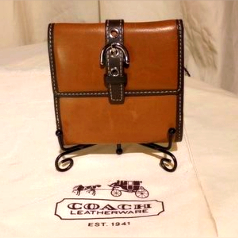Coach Designer Y2k Vintage Bifold Wallet Leather Front Buckle Brown Authentic